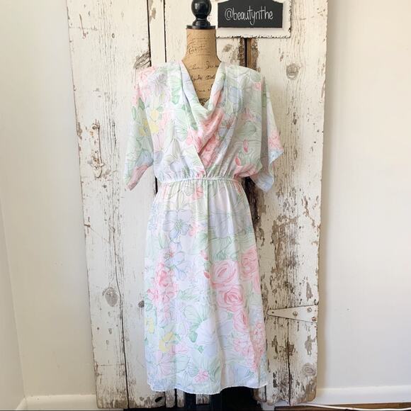 Vintage Dresses & Skirts - Vintage Pellini by Von Bramlett floral sheer blouson modest dress 80s USA made